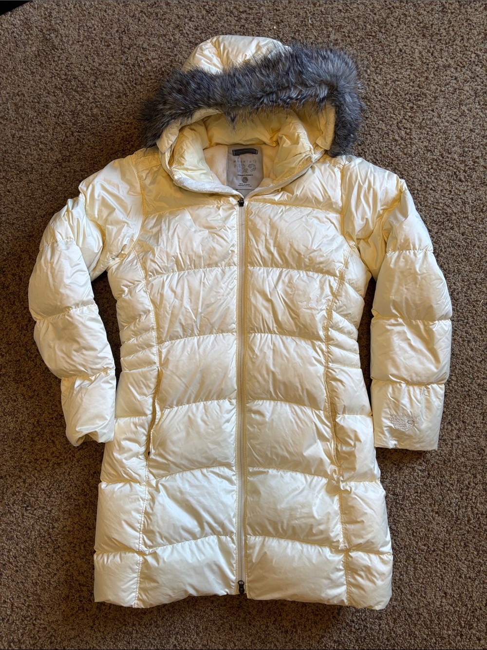 Mountain Hardwear Women's Cream Puffer Jacket with Faux Fur Trim